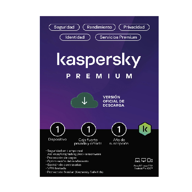 Licencia base kaspersky Premium 1 dispositivo 1 año